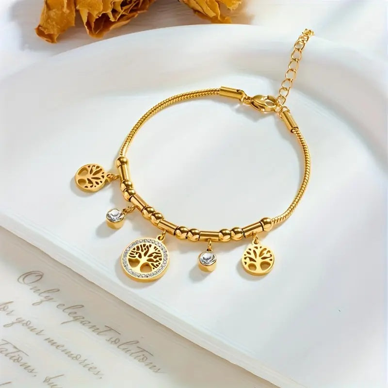 Lebensbaum-Armband 'Gaia' – Vergoldet mit Zirkonia und Charms