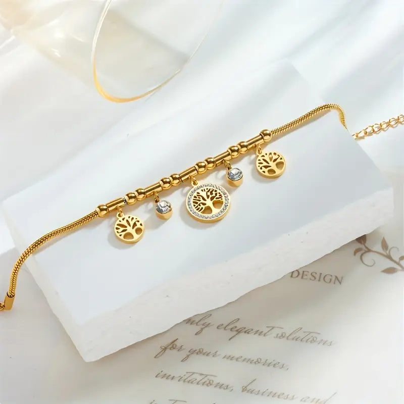Lebensbaum-Armband 'Gaia' – Vergoldet mit Zirkonia und Charms