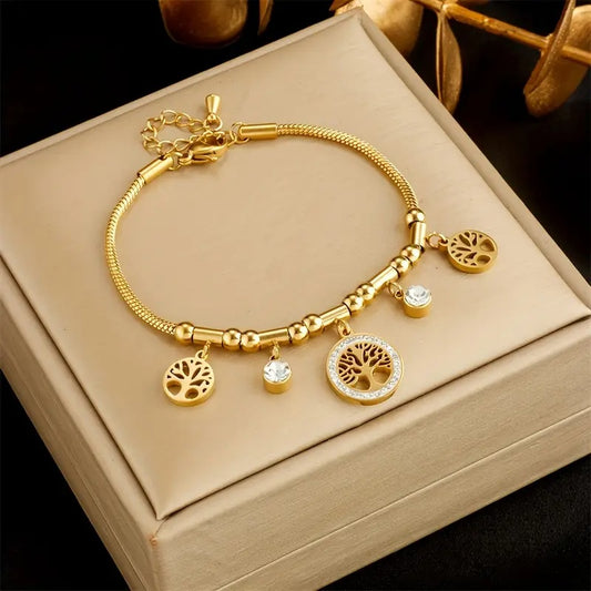 Lebensbaum-Armband 'Gaia' – Vergoldet mit Zirkonia und Charms